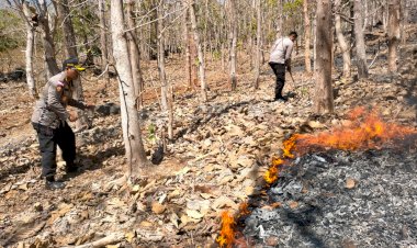 Kendaraan Taktis Water Canon Milik Polres Rote Ndao Dikerahkan Bantu Padamkan Lahan Terbakar