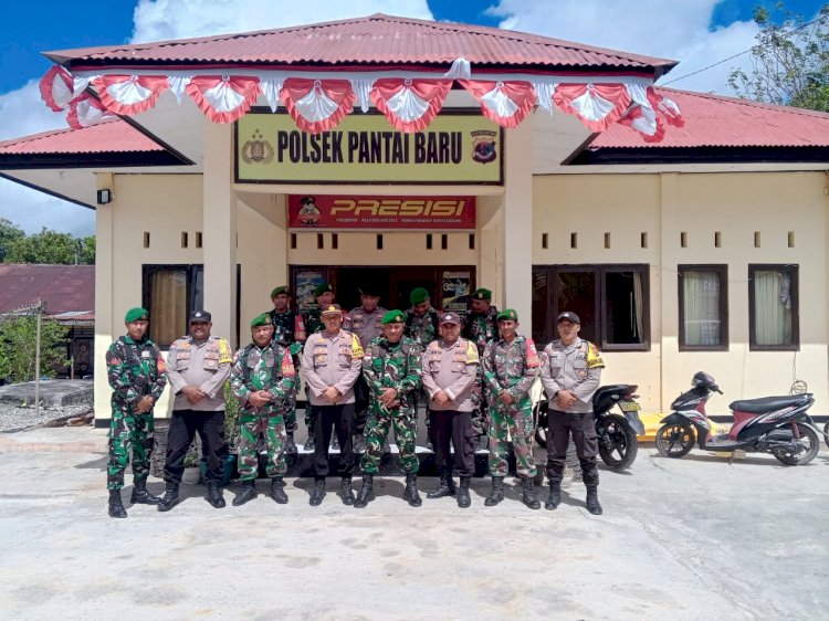 Silahturahmi Personel Koramil 1627-02 Pantai Baru Ke Polsek Pantai Baru Jelang Pemilukada 2024